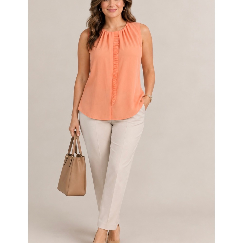 Marc Cain Womens Peach Sleeveless Ruffle Swing Blouse Office N5 or US Large